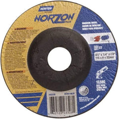 Norton - 24 Grit, 4-1/2" Wheel Diam, 1/4" Wheel Thickness, 7/8" Arbor Hole, Type 27 Depressed Center Wheel - Ceramic - USA Tool & Supply