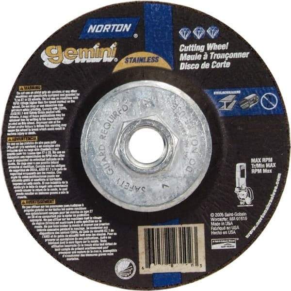 Norton - 36 Grit, 6" Wheel Diam, 3/32" Wheel Thickness, Type 27 Depressed Center Wheel - Aluminum Oxide - USA Tool & Supply