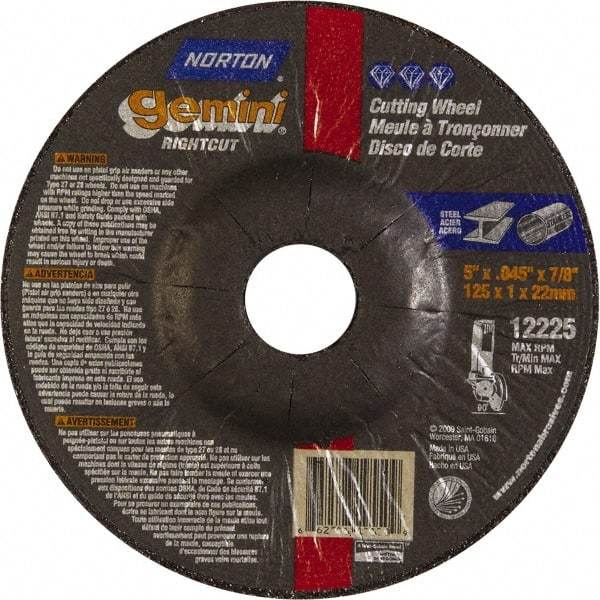 Norton - 46 Grit, 5" Wheel Diam, 7/8" Arbor Hole, Type 27 Depressed Center Wheel - Aluminum Oxide - USA Tool & Supply