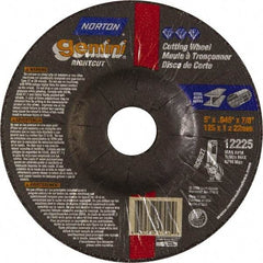 Norton - 46 Grit, 5" Wheel Diam, 7/8" Arbor Hole, Type 27 Depressed Center Wheel - Aluminum Oxide - USA Tool & Supply