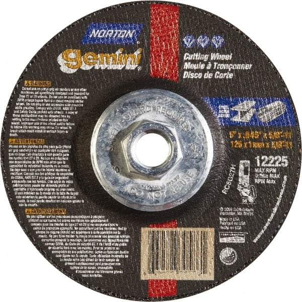 Norton - 46 Grit, 5" Wheel Diam, Type 27 Depressed Center Wheel - Aluminum Oxide - USA Tool & Supply