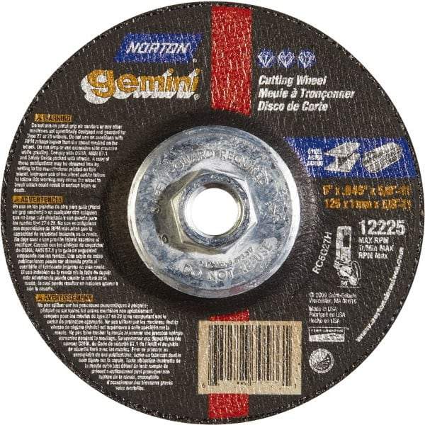 Norton - 46 Grit, 5" Wheel Diam, Type 27 Depressed Center Wheel - Aluminum Oxide - USA Tool & Supply