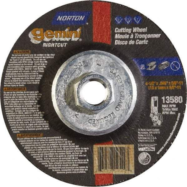 Norton - 46 Grit, 4-1/2" Wheel Diam, Type 27 Depressed Center Wheel - Aluminum Oxide - USA Tool & Supply