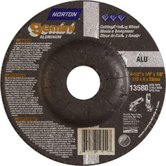 Norton - 24 Grit, 4-1/2" Wheel Diam, 1/8" Wheel Thickness, 7/8" Arbor Hole, Type 27 Depressed Center Wheel - Aluminum Oxide, 13,580 Max RPM - USA Tool & Supply