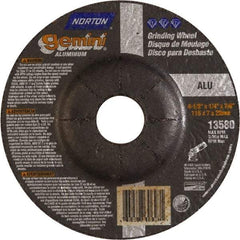 Norton - 24 Grit, 4-1/2" Wheel Diam, 1/4" Wheel Thickness, 7/8" Arbor Hole, Type 27 Depressed Center Wheel - Aluminum Oxide, 13,580 Max RPM - USA Tool & Supply