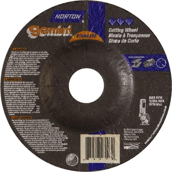Norton - 36 Grit, 5" Wheel Diam, 3/32" Wheel Thickness, 7/8" Arbor Hole, Type 27 Depressed Center Wheel - Aluminum Oxide - USA Tool & Supply