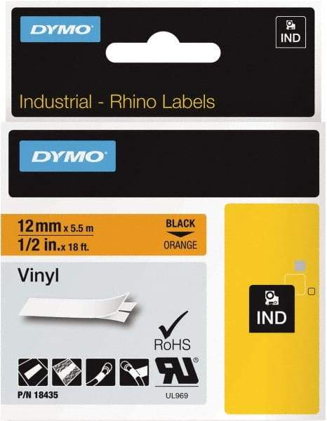 Dymo - 216" Long, Black on Orange Label Printer Cartridge - For DYMO Brand Labeling Equipment Designed for "D1" Tapes (Check Width Compatibility), RHINO 4200, 5200, 6000, 6500, 5000 - USA Tool & Supply