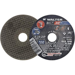 WALTER Surface Technologies - 2" 24 Grit Aluminum Oxide Cutoff Wheel - 1/2" Thick, 3/8" Arbor, 31,000 Max RPM, Use with Die Grinders - USA Tool & Supply
