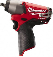 Milwaukee Tool - 3/8" Drive 12 Volt Pistol Grip Cordless Impact Wrench & Ratchet - 0 to 2,650 RPM, 0 to 3,500 BPM, 116.66 Ft/Lb Torque, Lithium-Ion Batteries Not Included - USA Tool & Supply