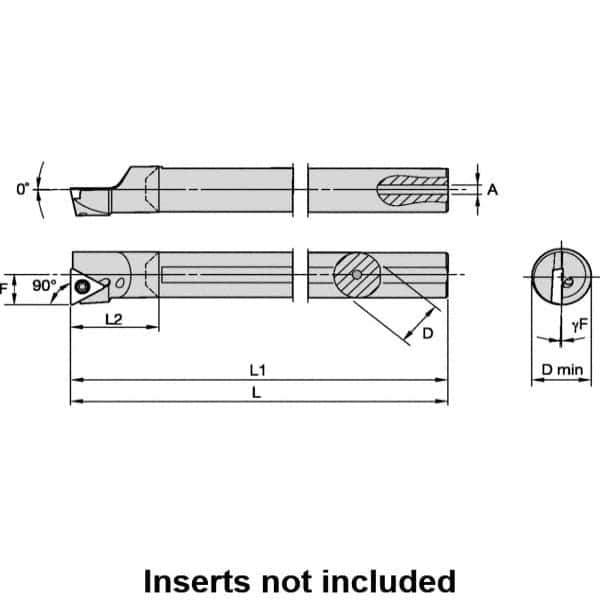 Kennametal - 11mm Min Bore Diam, 124.75mm OAL, 8mm Shank Diam, L-STFP Indexable Boring Bar - 19.12mm Max Bore Depth, TP.. 090204 Insert, Screw Holding Method - USA Tool & Supply