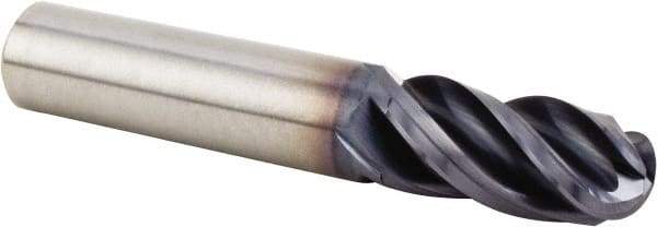 Kennametal - 1/2" Diam, 1-1/4" LOC, 4 Flute Solid Carbide Ball End Mill - TiAlN Finish, Single End, 3" OAL, 1/2" Shank Diam, Spiral Flute - USA Tool & Supply