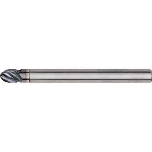 Kennametal - 16mm Diam, 16mm LOC, 4 Flute Solid Carbide Ball End Mill - AlTiN Finish, Single End, 150mm OAL, 16mm Shank Diam, Spiral Flute - USA Tool & Supply