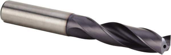 Kennametal - 17/32" 140° Spiral Flute Solid Carbide Screw Machine Drill Bit - Multilayer TiAlN Finish, Right Hand Cut, 60mm Flute Length, 107mm OAL, Standard Point, Straight Shank, Through Coolant - USA Tool & Supply