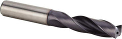 Kennametal - 17/32" 140° Spiral Flute Solid Carbide Screw Machine Drill Bit - Multilayer TiAlN Finish, Right Hand Cut, 60mm Flute Length, 107mm OAL, Standard Point, Straight Shank, Through Coolant - USA Tool & Supply