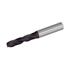 Kennametal - 4.9mm 140° Spiral Flute Solid Carbide Screw Machine Drill Bit - Multilayer TiAlN Finish, Right Hand Cut, 28mm Flute Length, 66mm OAL, Standard Point, Straight Shank - USA Tool & Supply
