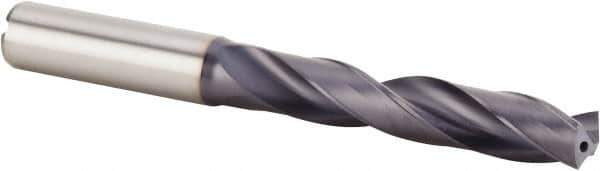 Kennametal - 12.8mm 140° Solid Carbide Jobber Drill - Multilayer TiAlN Finish, Right Hand Cut, Spiral Flute, Straight Shank, 124mm OAL, Standard Point - USA Tool & Supply