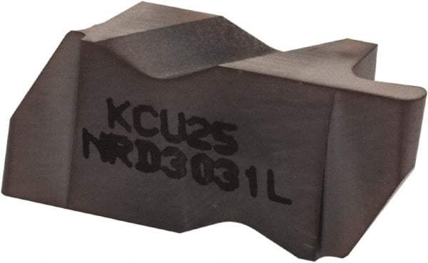 Kennametal - 3031NRD Grade KCU25, 1.58mm Cutting Width Carbide Grooving Insert - 3.18mm Max Depth of Cut, Left Hand, 0.79mm Corner Radius, AlTiN Finish - USA Tool & Supply