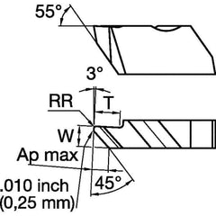Kennametal - 3002NPD K Grade KCU25, 4.83mm Cutting Width Carbide Grooving Insert - 6.35mm Max Depth of Cut, Right Hand, 0.25mm Corner Radius, AlTiN Finish - USA Tool & Supply