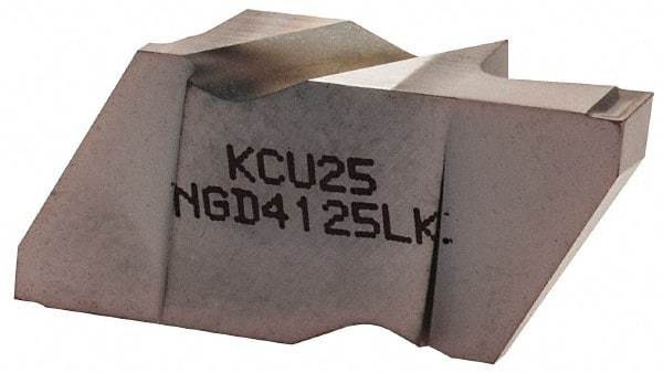 Kennametal - 4125NGD K Grade KCU25, 3.18mm Cutting Width Carbide Grooving Insert - 6.35mm Max Depth of Cut, Left Hand, 0.19mm Corner Radius, AlTiN Finish - USA Tool & Supply
