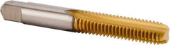 Kennametal - 1/4-20 UNC 2B 2 Flute TiN Finish High Speed Steel Straight Flute Standard Hand Tap - Bottoming, Right Hand Thread, 63.5mm OAL, 25.4mm Thread Length, H3 Limit, Oversize - Exact Industrial Supply