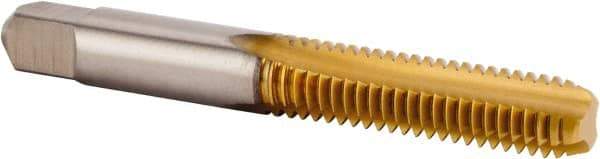 Kennametal - #8-32 UNC 2B 3 Flute TiN Finish High Speed Steel Straight Flute Standard Hand Tap - Plug, Right Hand Thread, 54.1mm OAL, 19.05mm Thread Length, H3 Limit, Oversize - Exact Industrial Supply