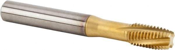 Kennametal - M12x1.75 Metric 4 Flute 6HX Plug Spiral Flute Tap - Solid Carbide, TiAlN Finish, 100mm OAL, Left Hand Flute, Right Hand Thread, Series T320 - USA Tool & Supply