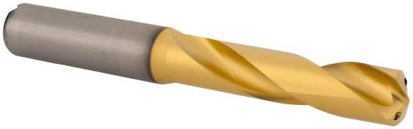 Kennametal - 1/2" 140° Spiral Flute Solid Carbide Screw Machine Drill Bit - Multilayer TiAlN Finish, Right Hand Cut, 60mm Flute Length, 107mm OAL, Standard Point, Straight Shank, Through Coolant - USA Tool & Supply