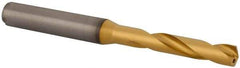 Kennametal - 6.1mm 140° Spiral Flute Solid Carbide Screw Machine Drill Bit - Multilayer TiAlN Finish, Right Hand Cut, 34mm Flute Length, 79mm OAL, Standard Point, Straight Shank, Through Coolant - USA Tool & Supply