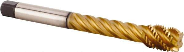 Kennametal - M24x3.00 Metric 5 Flute 6HX Modified Bottoming Spiral Flute Tap - Powdered Metal, TiCN/TiN Finish, 200mm OAL, Right Hand Flute, Right Hand Thread, Series T630 - USA Tool & Supply