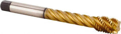Kennametal - M24x3.00 Metric 5 Flute 6HX Modified Bottoming Spiral Flute Tap - Powdered Metal, TiCN/TiN Finish, 200mm OAL, Right Hand Flute, Right Hand Thread, Series T630 - USA Tool & Supply
