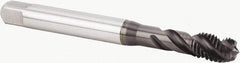 Kennametal - M10x1.50 Metric 3 Flute 6H Modified Bottoming Spiral Flute Tap - Powdered Metal, TiN Finish, 100mm OAL, Right Hand Flute, Right Hand Thread, Series T604 - Exact Industrial Supply
