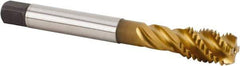 Kennametal - M12x1.50 Metric 4 Flute 6HX Bottoming Spiral Flute Tap - Powdered Metal, TiN Finish, 100mm OAL, Right Hand Flute, Right Hand Thread, Series T633 - USA Tool & Supply