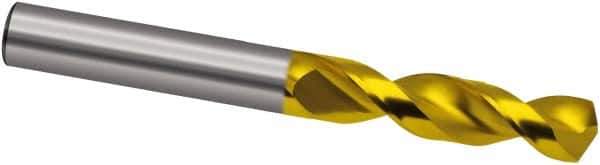 Guhring - 5/64" 130° Parabolic Flute Powdered Metal Screw Machine Drill Bit - TiN Finish, Right Hand Cut, 11mm Flute Length, 36mm OAL, Cone Relief Point, Straight Shank - USA Tool & Supply