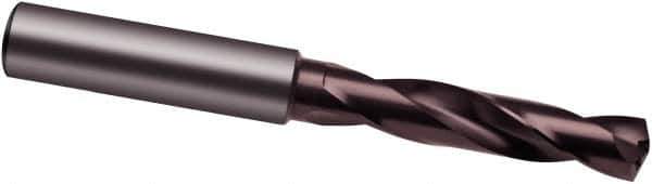 Guhring - 3.4mm 140° Spiral Flute Solid Carbide Screw Machine Drill Bit - nano-A Finish, Right Hand Cut, 20mm Flute Length, 62mm OAL, VA Point, Straight Shank, Through Coolant - USA Tool & Supply