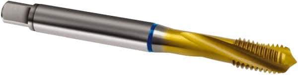 Guhring - M10x1.50 Metric 3 Flute 6H Modified Bottoming Spiral Flute Tap - Cobalt, TiN Finish, 100mm OAL, Right Hand Flute, Right Hand Thread, D4/D5, Series 2896 - USA Tool & Supply