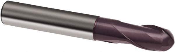 Guhring - 1/2" Diam, 1/2" LOC, 2 Flute Solid Carbide Ball End Mill - FIREX Finish, 3" OAL, 1/2" Shank Diam - USA Tool & Supply