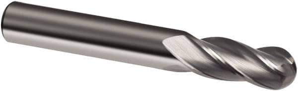 Guhring - 12mm Diam, 26mm LOC, 4 Flute Solid Carbide Ball End Mill - Uncoated, Single End, 83mm OAL, 12mm Shank Diam, Spiral Flute - USA Tool & Supply