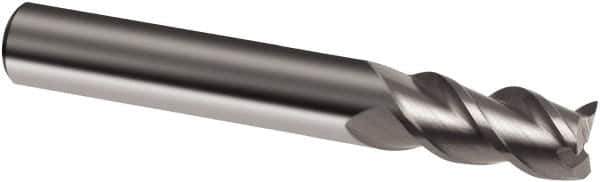 Guhring - 7/16", 1" LOC, 7/8" Shank Diam, 3" OAL, 3 Flute, Solid Carbide Square End Mill - Single End, Uncoated, Spiral Flute, 45° Helix, Right Hand Cut, Right Hand Flute, Series 3172 - USA Tool & Supply