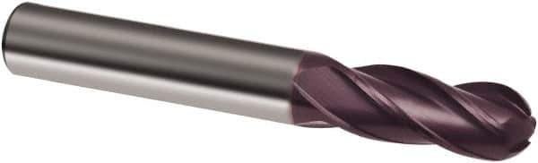 Guhring - 1" Diam, 1-1/2" LOC, 4 Flute Solid Carbide Ball End Mill - FIREX Finish, Single End, 4" OAL, 1" Shank Diam, Spiral Flute - USA Tool & Supply