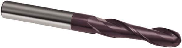 Guhring - 7/16" Diam, 2" LOC, 2 Flute Solid Carbide Ball End Mill - FIREX Finish, Single End, 4-1/2" OAL, 7/16" Shank Diam, Spiral Flute - USA Tool & Supply