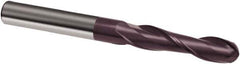 Guhring - 7/16" Diam, 2" LOC, 2 Flute Solid Carbide Ball End Mill - FIREX Finish, Single End, 4-1/2" OAL, 7/16" Shank Diam, Spiral Flute - USA Tool & Supply