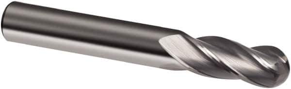 Guhring - 3/8" Diam, 1-1/8" LOC, 4 Flute Solid Carbide Ball End Mill - Uncoated, Single End, 3" OAL, 3/8" Shank Diam, Spiral Flute - USA Tool & Supply