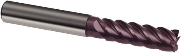 Guhring - 4mm, 12mm LOC, 6mm Shank Diam, 65mm OAL, 5 Flute, Solid Carbide Square End Mill - Single End, FIREX Finish, Spiral Flute, 45° Helix, Centercutting, Right Hand Cut, Right Hand Flute, Series 3897 - USA Tool & Supply