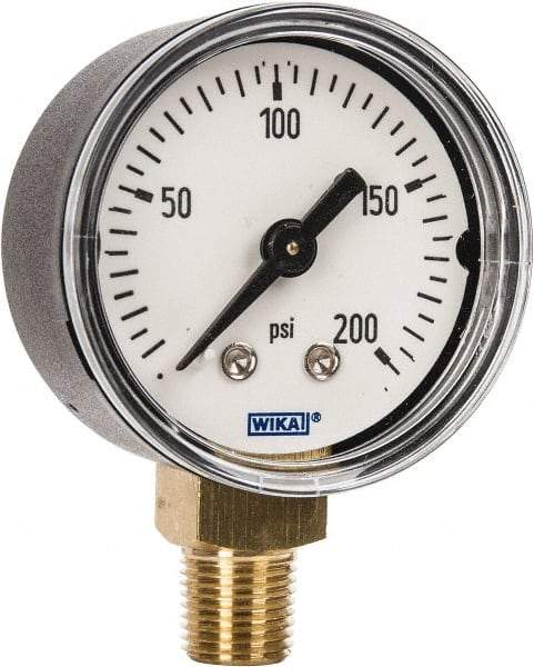 Wika - 1-1/2" Dial, 1/8 Thread, 0-200 Scale Range, Pressure Gauge - Lower Connection Mount, Accurate to 3-2-3% of Scale - USA Tool & Supply