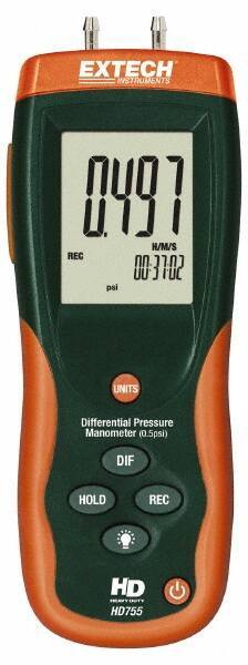 Extech - 2 Max psi, 0.3% FS% Accuracy, Differential Pressure Manometer - -1 to 0.5 Maximum PSI, -13.85 to 13.85 Inch Water Column - USA Tool & Supply