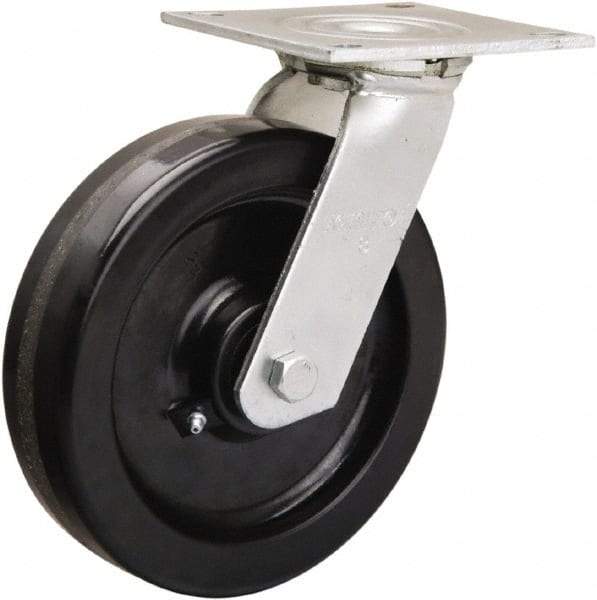 Hamilton - 8" Diam x 2" Wide x 9-1/2" OAH Top Plate Mount Swivel Caster - Phenolic, 900 Lb Capacity, Straight Roller Bearing, 5 x 5-1/2" Plate - USA Tool & Supply
