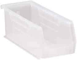 Quantum Storage - 30 Lb. Load Capacity, 10-7/8" Deep, Clear Polypropylene Hopper Stacking Bin - 4" High x 4-1/8" Wide x 10-7/8" Long - USA Tool & Supply