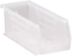 Quantum Storage - 30 Lb. Load Capacity, 10-7/8" Deep, Clear Polypropylene Hopper Stacking Bin - 4" High x 4-1/8" Wide x 10-7/8" Long - USA Tool & Supply