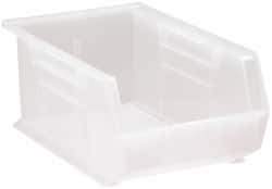 Quantum Storage - 60 Lb. Load Capacity, 13-5/8" Deep, Clear Polypropylene Hopper Stacking Bin - 6" High x 8-1/4" Wide x 13-5/8" Long - USA Tool & Supply