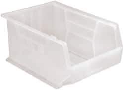 Quantum Storage - 75 Lb. Load Capacity, 16" Deep, Clear Polypropylene Hopper Stacking Bin - 8" High x 11" Wide x 16" Long - USA Tool & Supply